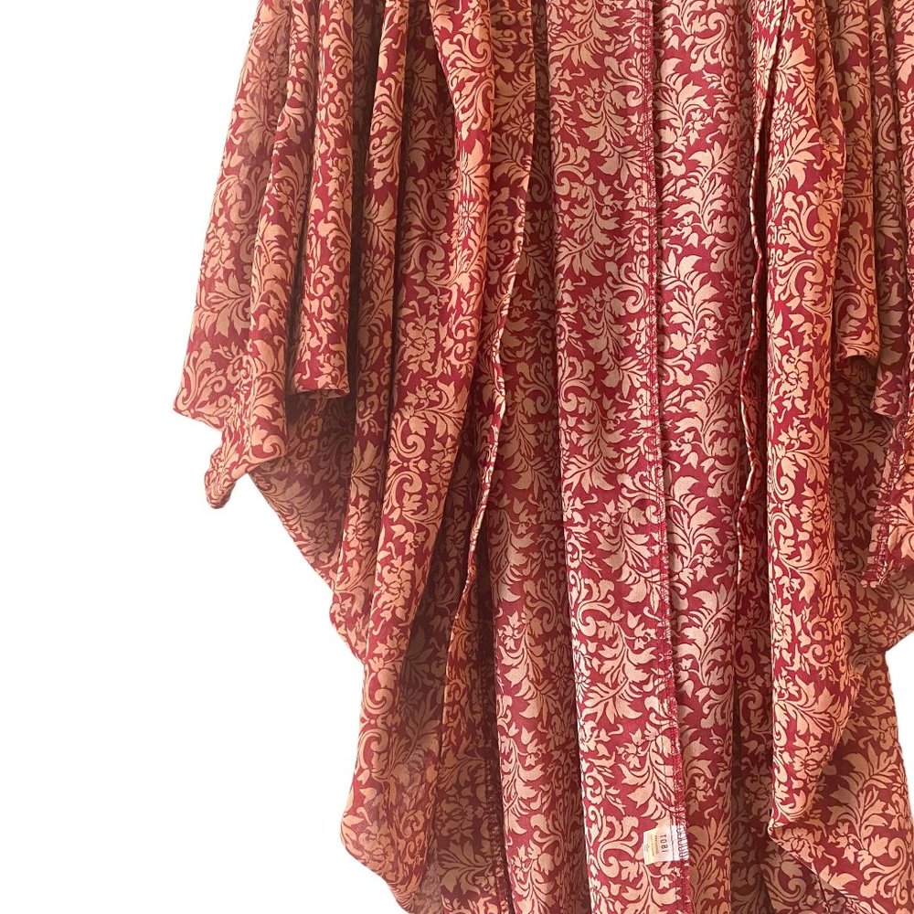 TOBI Red Paisley Print Half Sleeve Sheer Kimono Wrap Cardigan S - Picture 4 of 6
